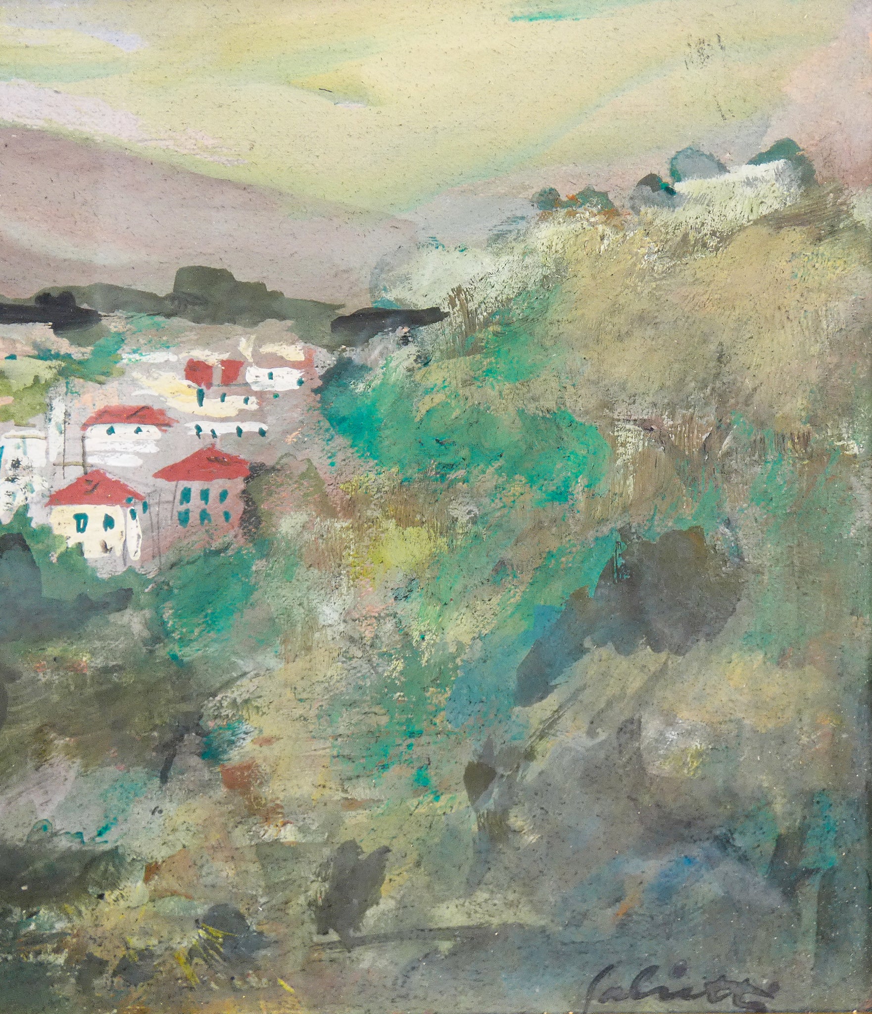 quadro alberto salietti paesaggio liguria dipinto cornice guilloche epoca