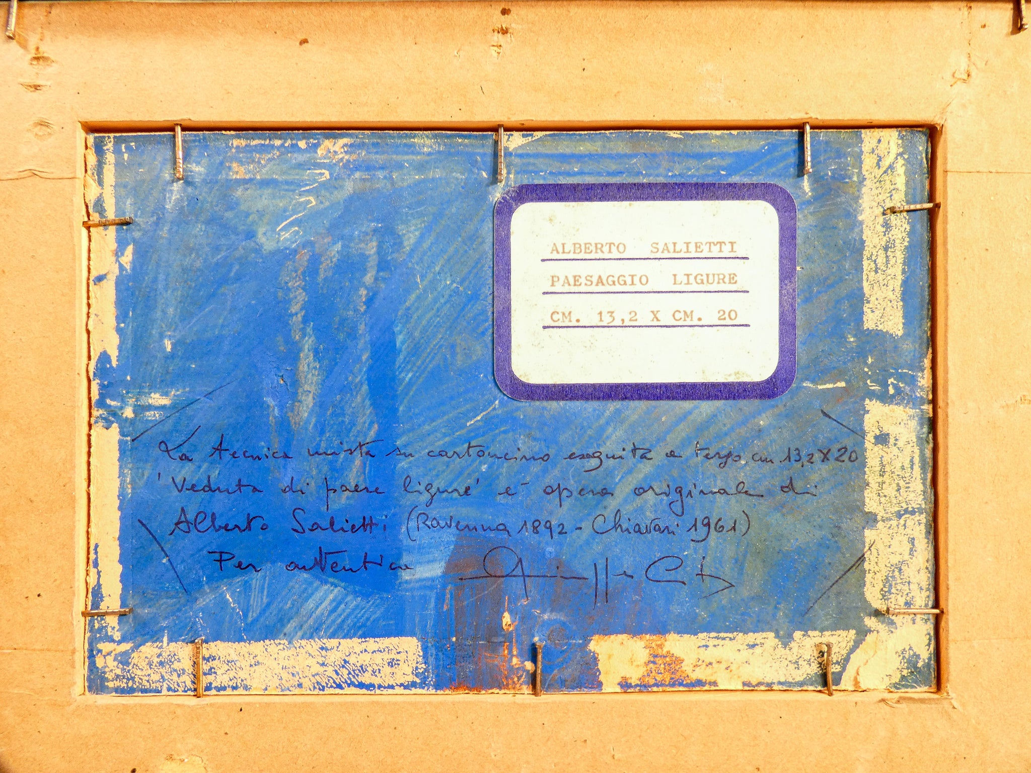 quadro alberto salietti paesaggio liguria dipinto cornice guilloche epoca