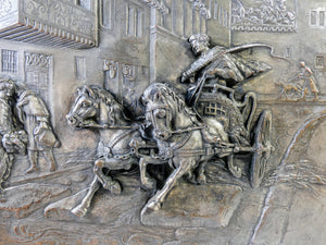 quadro bassorilievo guido galbiati placcato argento biga cavalli roma antica