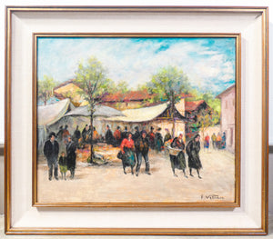 quadro felice vellan mercato mazze epoca 1965 dipinto olio tela paesaggio