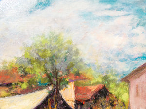 quadro felice vellan mercato mazze epoca 1965 dipinto olio tela paesaggio
