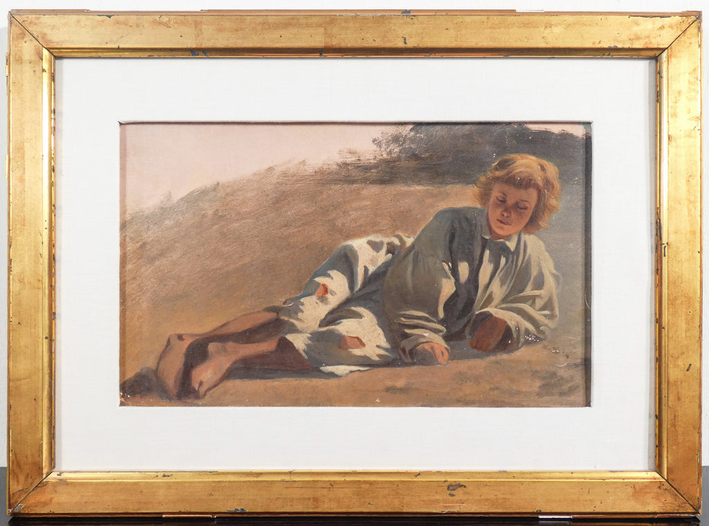 quadro figura donna sdraiata epoca 1900 dipinto tempera cartoncino ritratto
