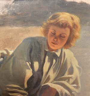 quadro figura donna sdraiata epoca 1900 dipinto tempera cartoncino ritratto