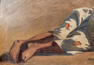 quadro figura donna sdraiata epoca 1900 dipinto tempera cartoncino ritratto