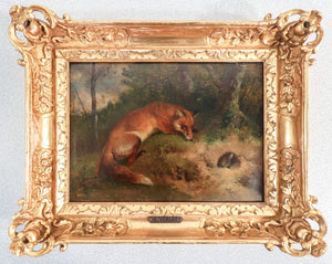 quadro firmato charles verlat volpe coniglio dipinto olio tavola epoca 1850 