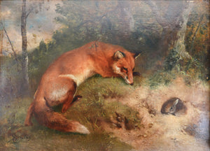 quadro firmato charles verlat volpe coniglio dipinto olio tavola epoca 1850 