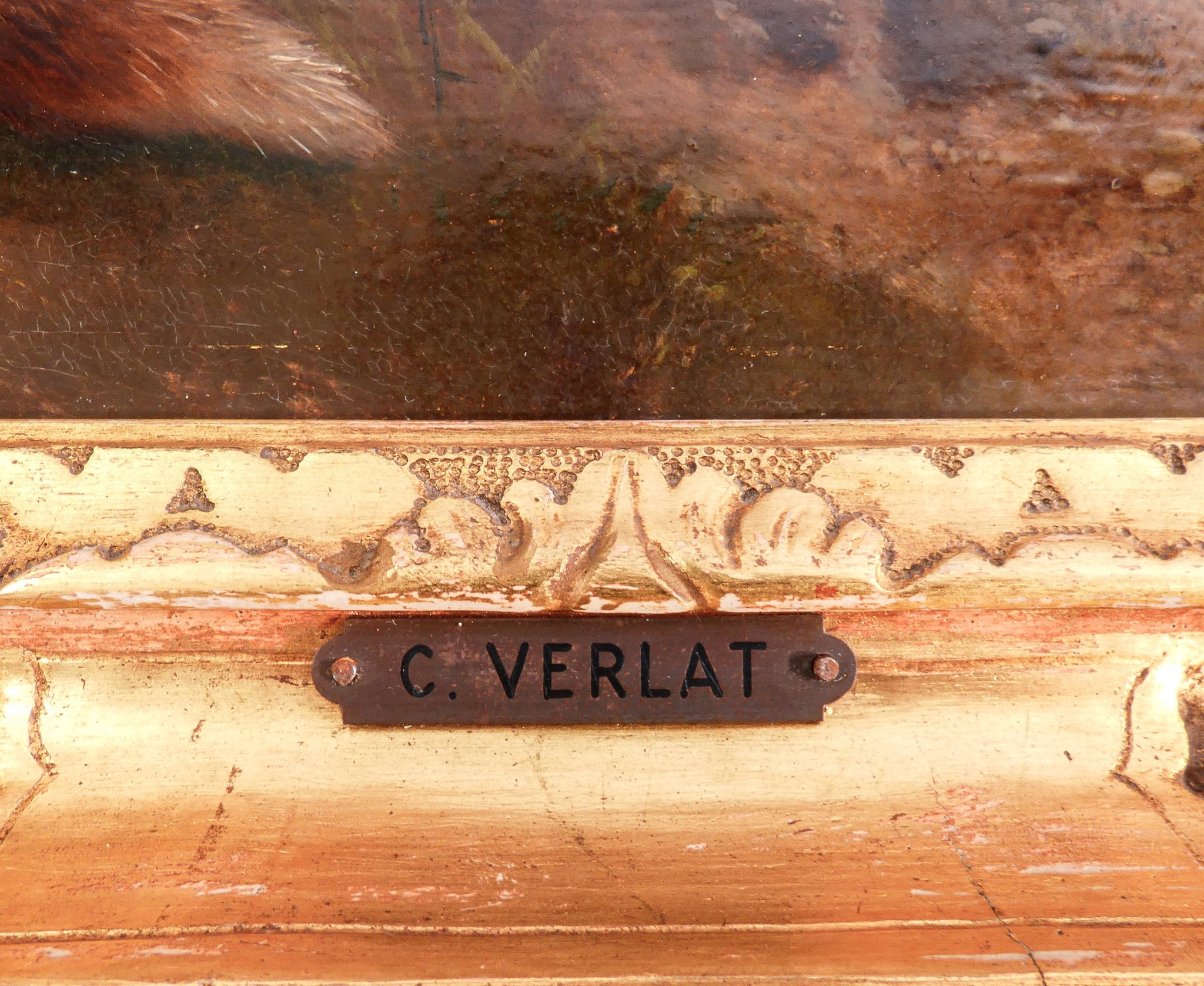 quadro firmato charles verlat volpe coniglio dipinto olio tavola epoca 1850 