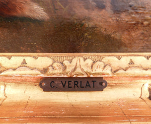 quadro firmato charles verlat volpe coniglio dipinto olio tavola epoca 1850 