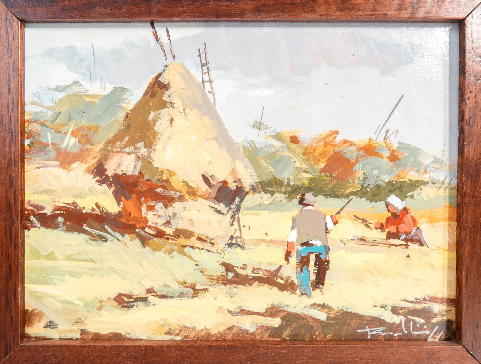 quadro firmato contadini campagna dipinto olio tavola epoca paesaggio italia