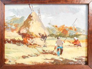 quadro firmato contadini campagna dipinto olio tavola epoca paesaggio italia