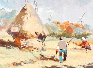 quadro firmato contadini campagna dipinto olio tavola epoca paesaggio italia