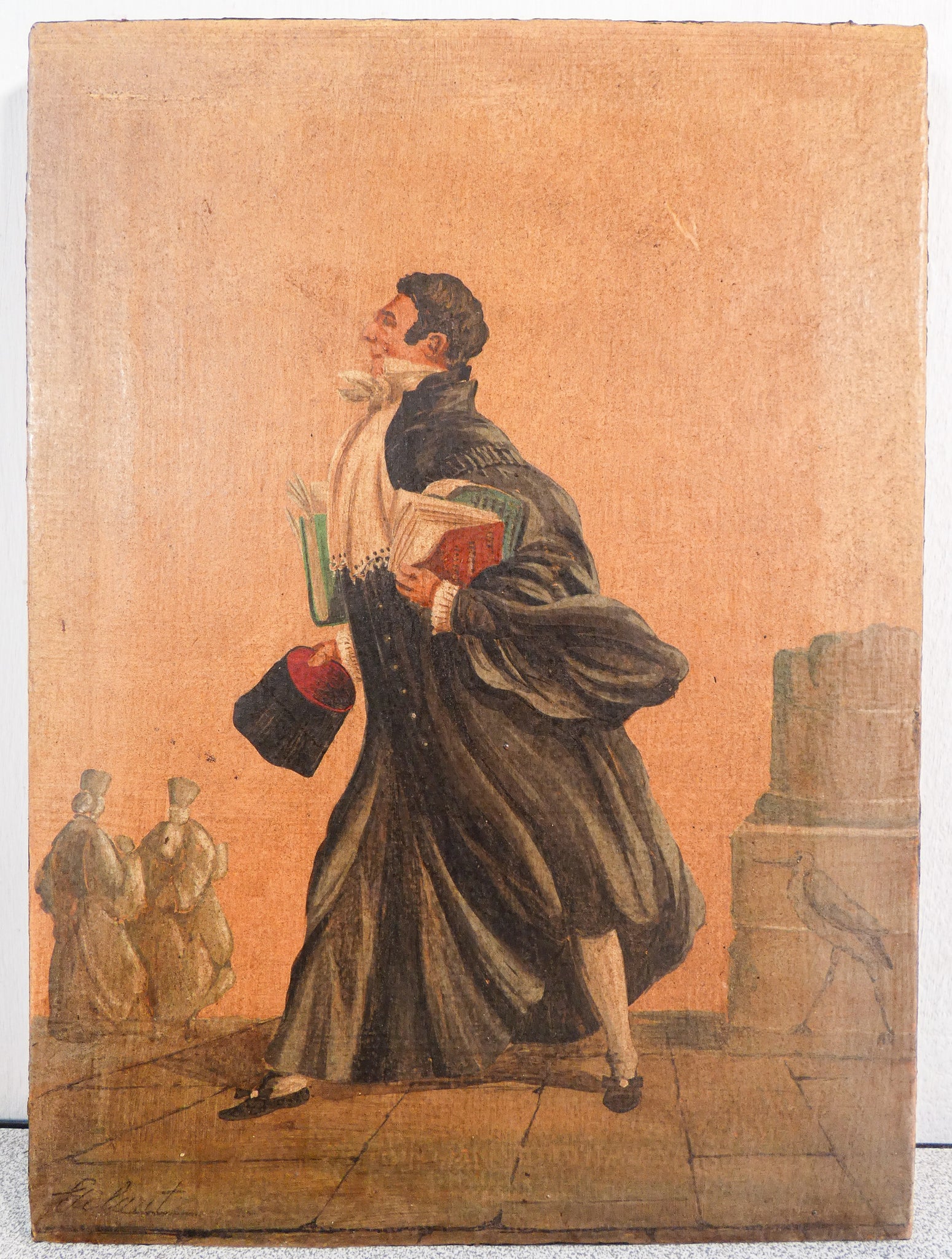 quadro firmato eugene gibaut avvocato giurista epoca 1800 dipinto olio carta