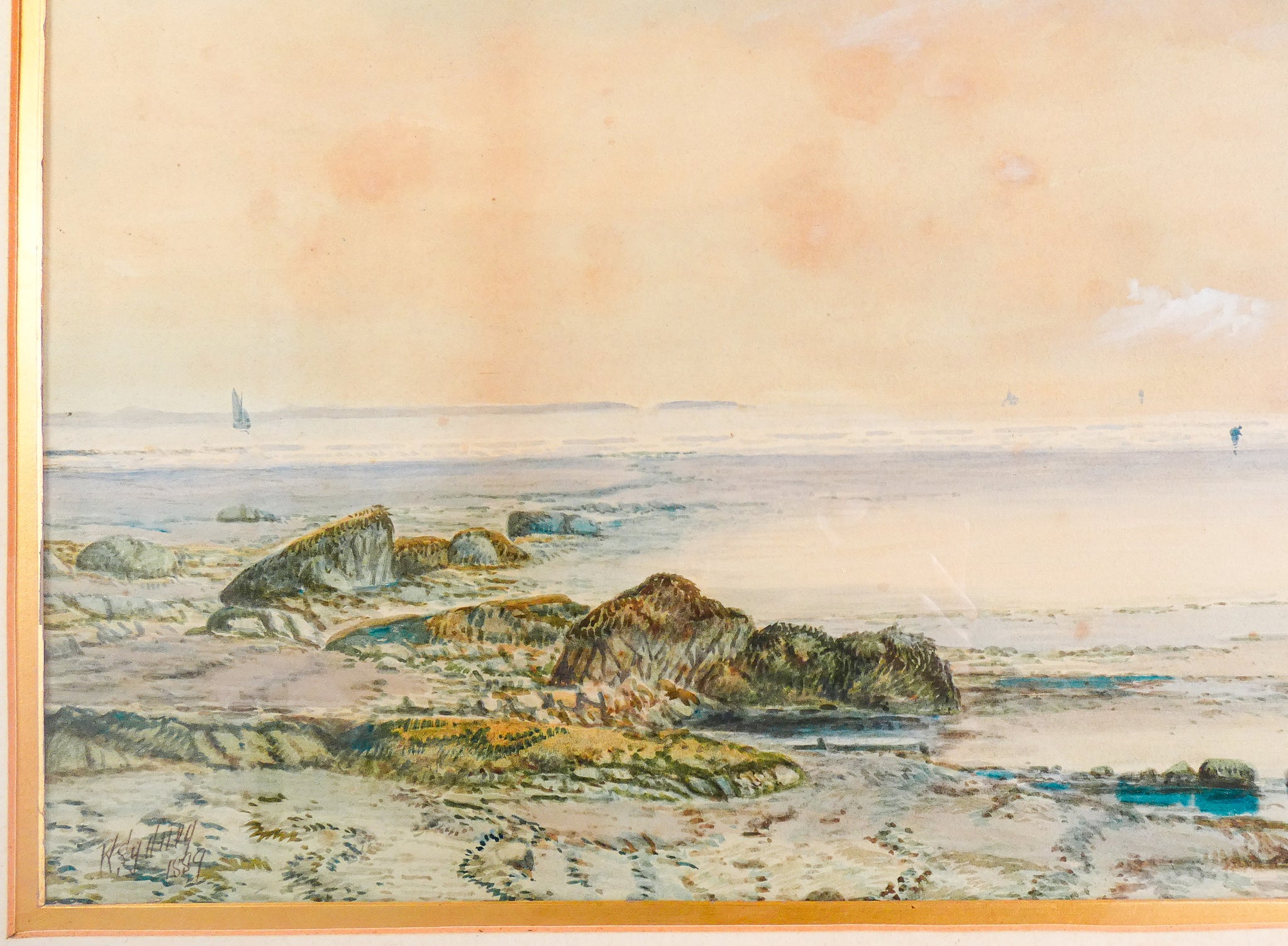 quadro firmato k sydney beachcombers cornwall coast 1889 dipinto acquerello