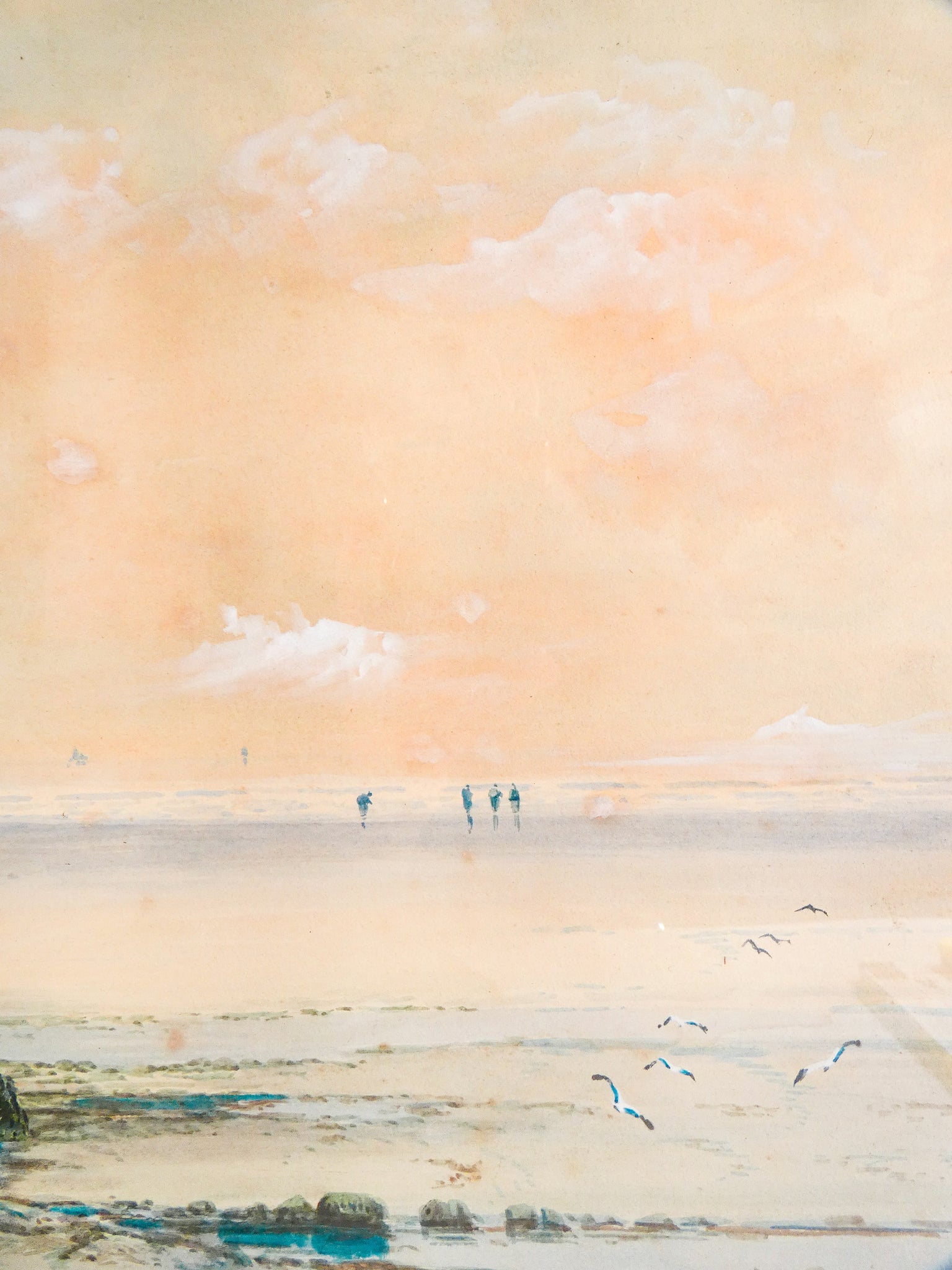 quadro firmato k sydney beachcombers cornwall coast 1889 dipinto acquerello