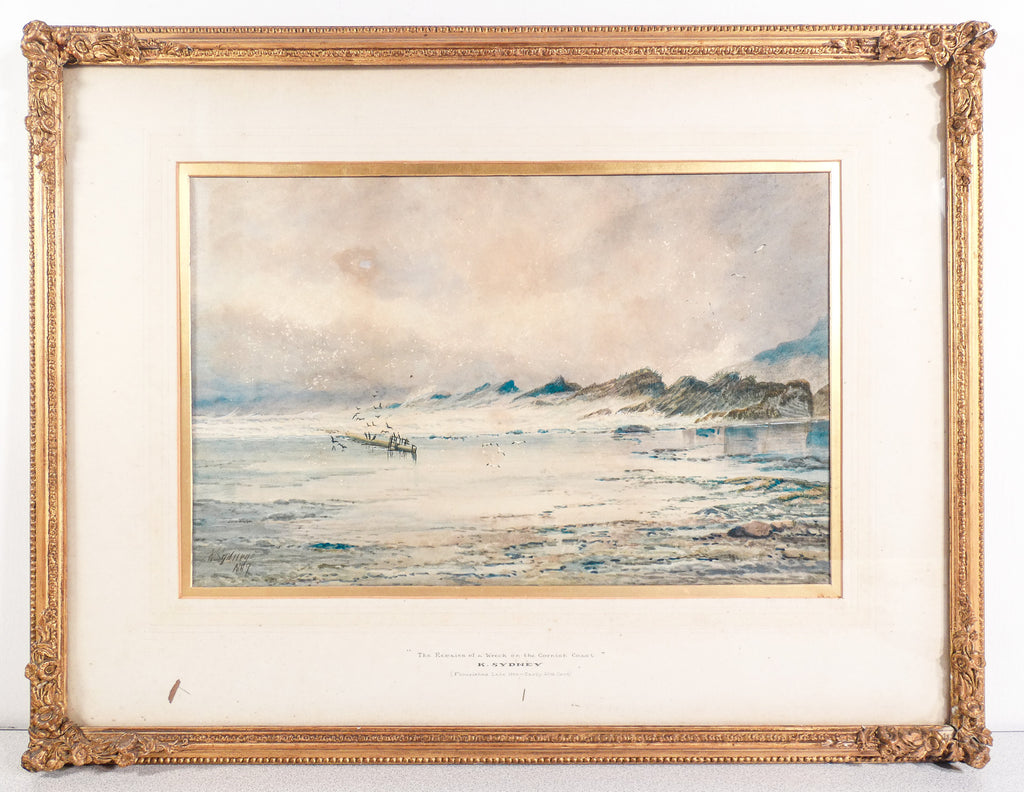 quadro firmato k sydney remains wreck cornish coast 1889 dipinto acquerello