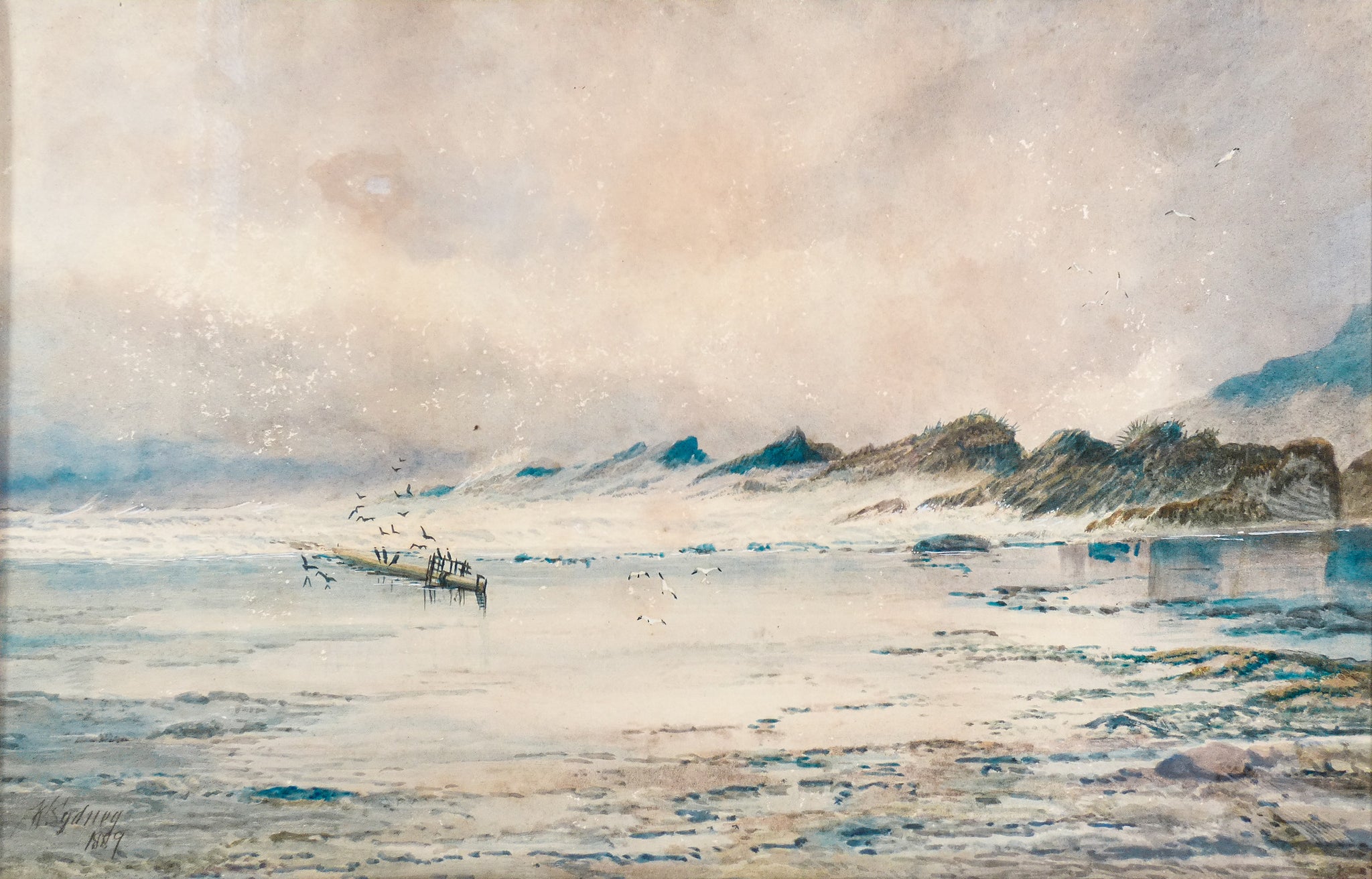 quadro firmato k sydney remains wreck cornish coast 1889 dipinto acquerello