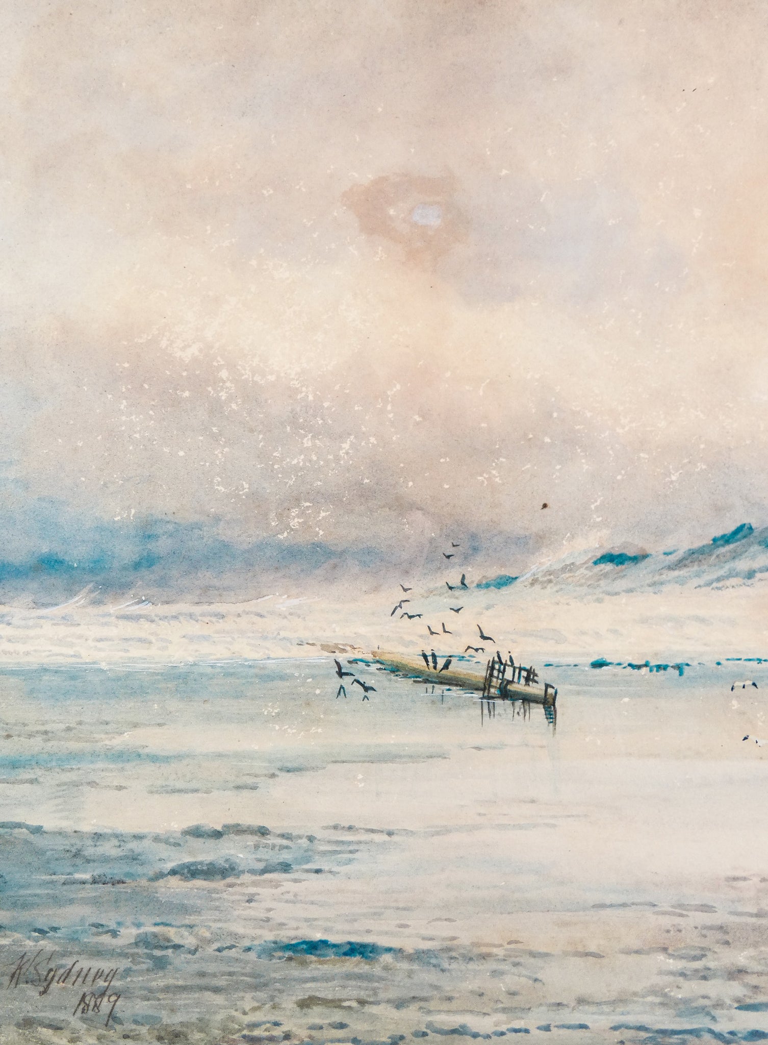 quadro firmato k sydney remains wreck cornish coast 1889 dipinto acquerello