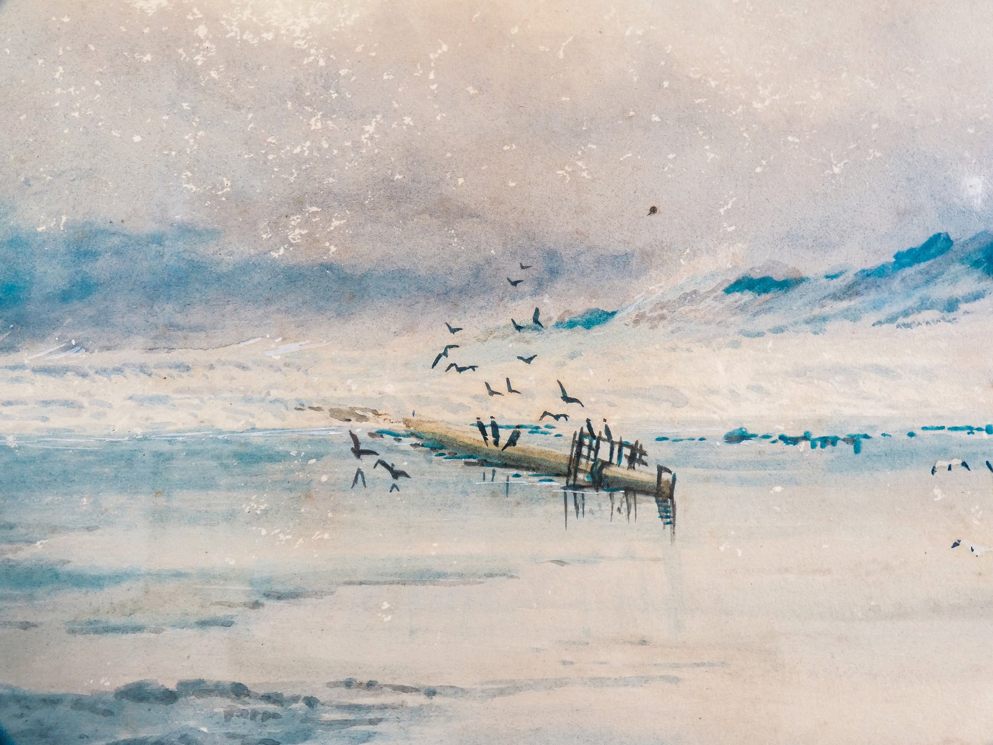 quadro firmato k sydney remains wreck cornish coast 1889 dipinto acquerello