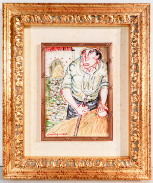 quadro giuseppe migneco contadino 1990 dipinto china tela archivio autentica
