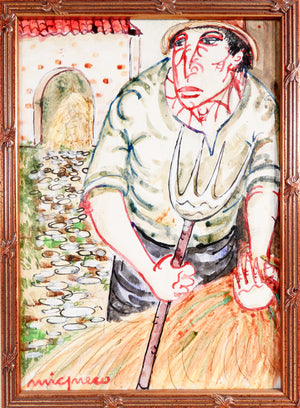 quadro giuseppe migneco contadino 1990 dipinto china tela archivio autentica