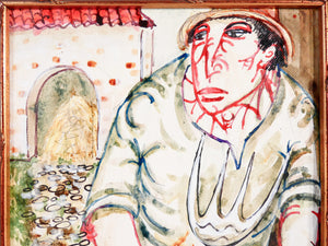 quadro giuseppe migneco contadino 1990 dipinto china tela archivio autentica