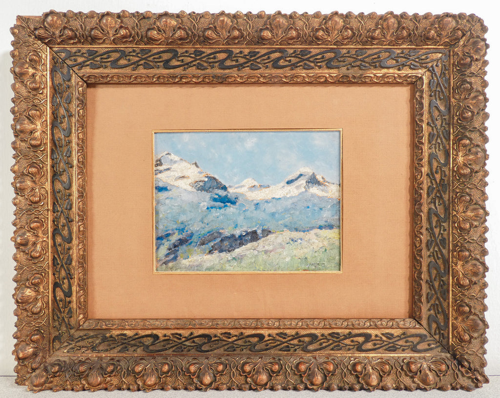 quadro paesaggio innevato montagna neve 1800 firmato dipinto olio tavola
