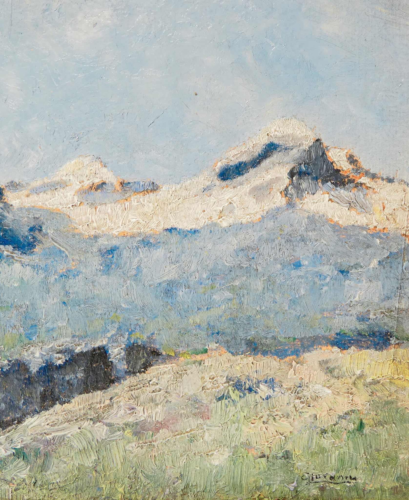 quadro paesaggio innevato montagna neve 1800 firmato dipinto olio tavola