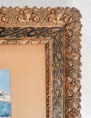 quadro paesaggio innevato montagna neve 1800 firmato dipinto olio tavola