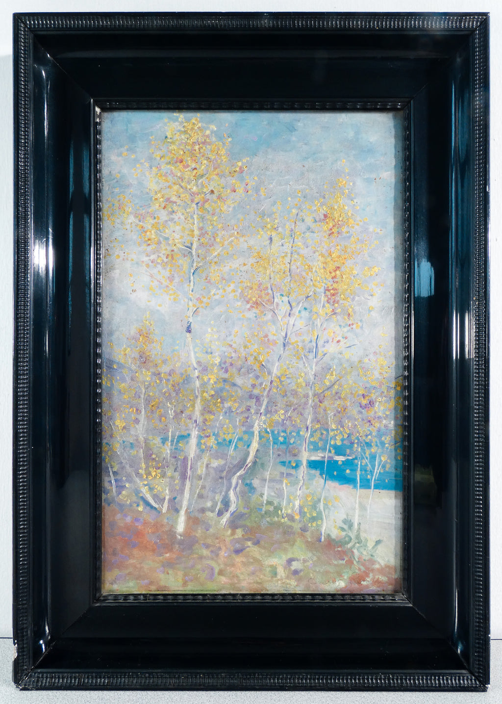 quadro paesaggio macchiaiolo firmato dipinto olio tavola cornice guilloche 