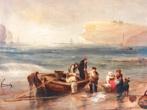 quadro pescatori spiaggia marina scogliera inghilterra 1800 dipinto olio tela