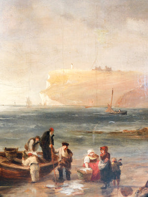 quadro pescatori spiaggia marina scogliera inghilterra 1800 dipinto olio tela