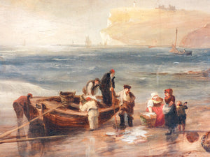 quadro pescatori spiaggia marina scogliera inghilterra 1800 dipinto olio tela