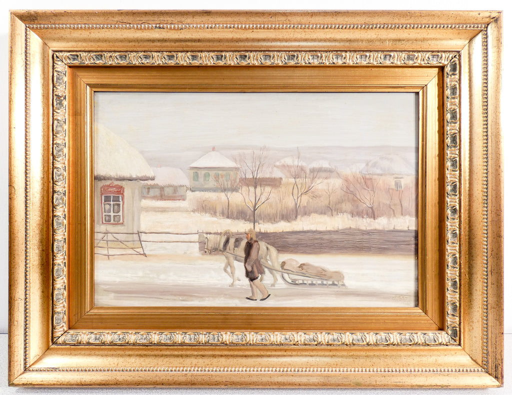 quadro piero monti paesaggio russia neve epoca 1942 dipinto olio tavola