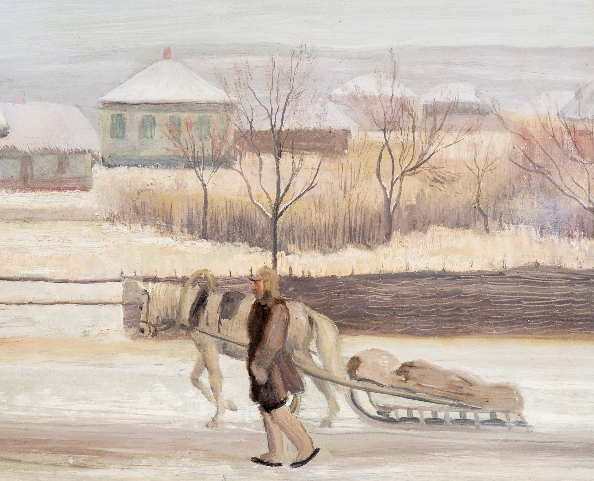 quadro piero monti paesaggio russia neve epoca 1942 dipinto olio tavola