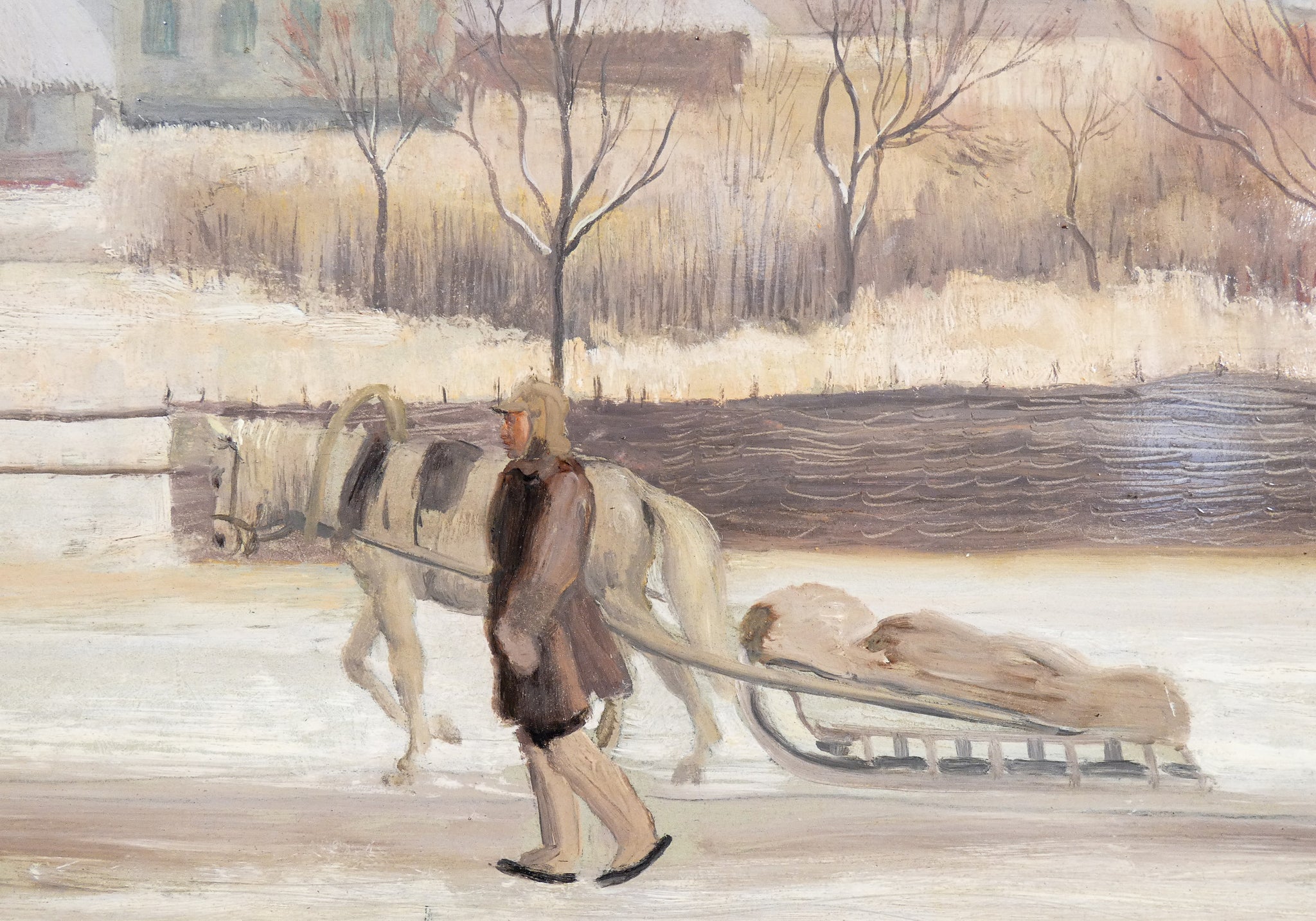 quadro piero monti paesaggio russia neve epoca 1942 dipinto olio tavola