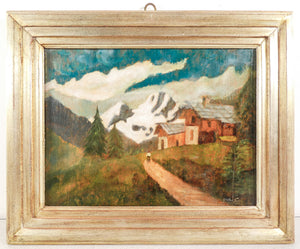 quadro pietro sassi paesaggio montagna baite epoca 1800 dipinto olio tavola