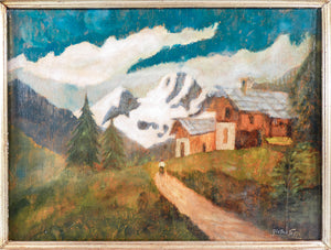 quadro pietro sassi paesaggio montagna baite epoca 1800 dipinto olio tavola