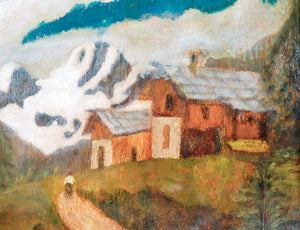 quadro pietro sassi paesaggio montagna baite epoca 1800 dipinto olio tavola