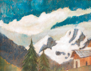 quadro pietro sassi paesaggio montagna baite epoca 1800 dipinto olio tavola