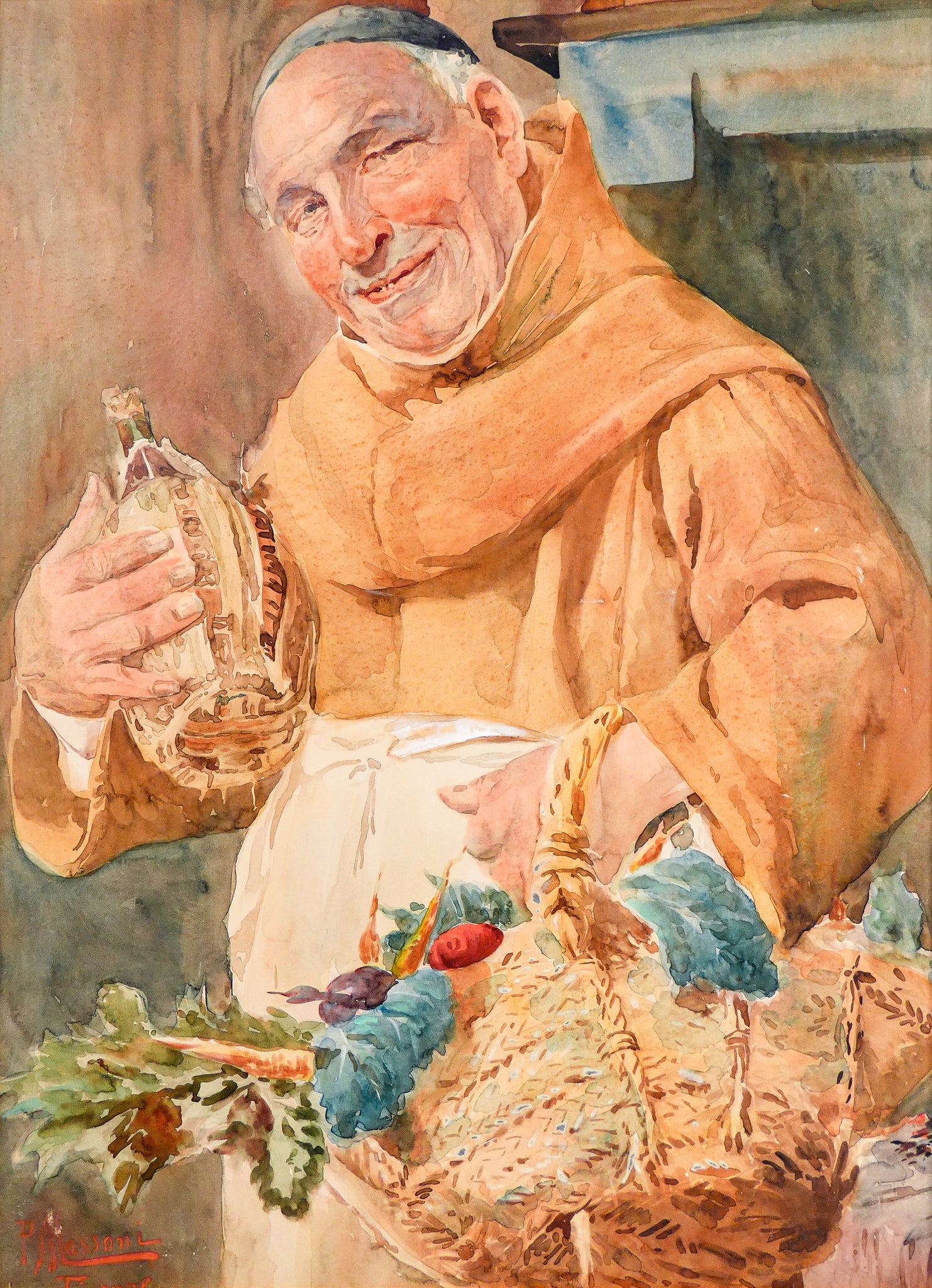 quadro pompeo massani frate cuciniere dipinto acquerello epoca 1800 firenze