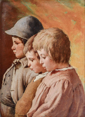 quadro ritratto bambini ragazzi epoca 1800 dipinto olio tela italia antico