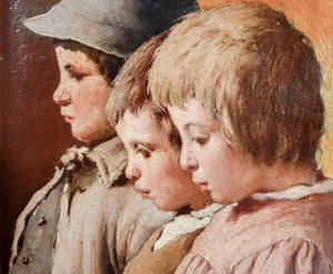 quadro ritratto bambini ragazzi epoca 1800 dipinto olio tela italia antico