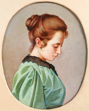 quadro ritratto giovane donna ragazza epoca 1800 dipinto olio cartoncino