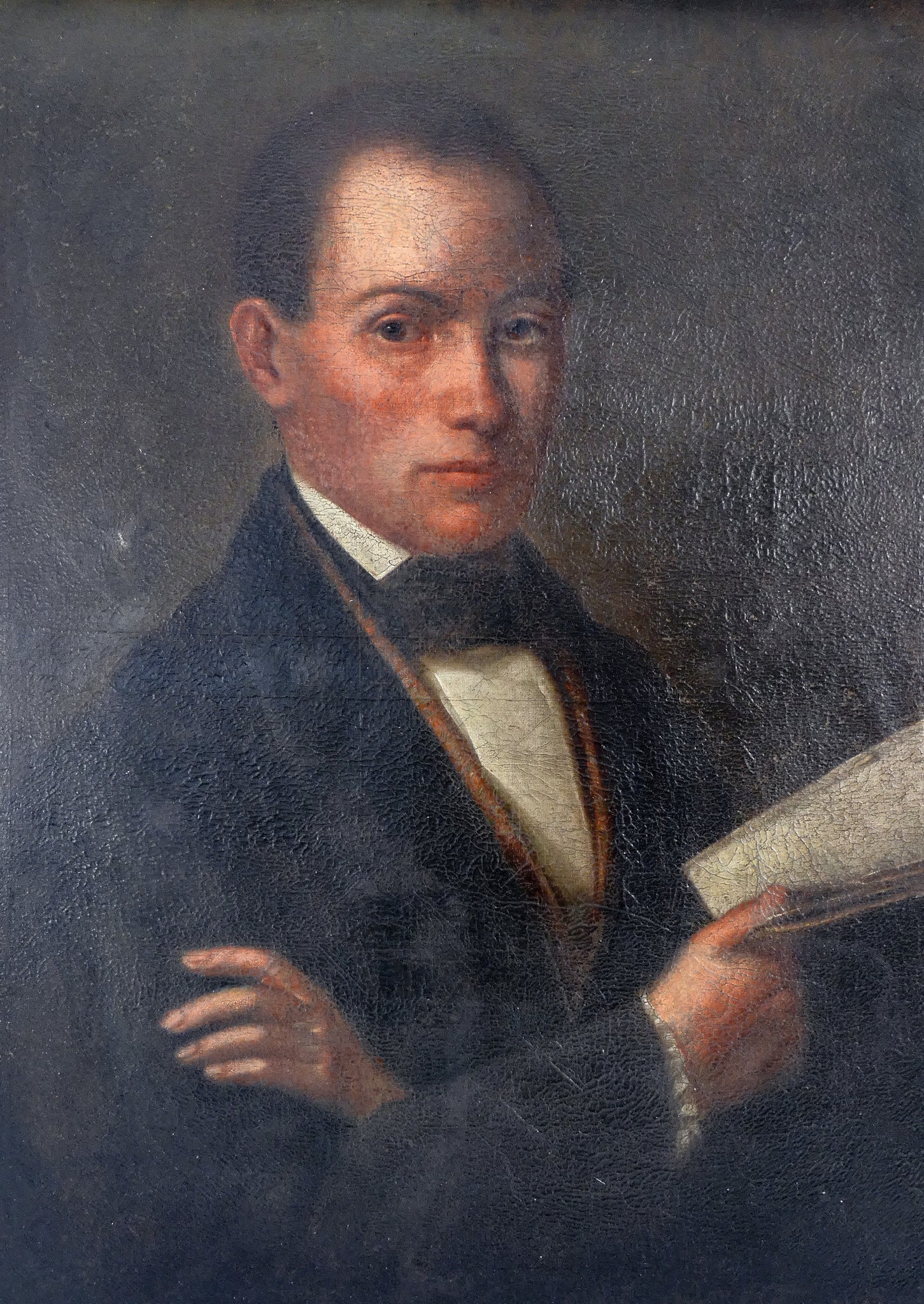 quadro ritratto uomo dipinto olio tela epoca 1800 cornice dorata antico