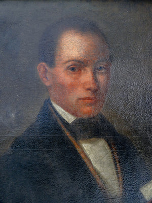 quadro ritratto uomo dipinto olio tela epoca 1800 cornice dorata antico