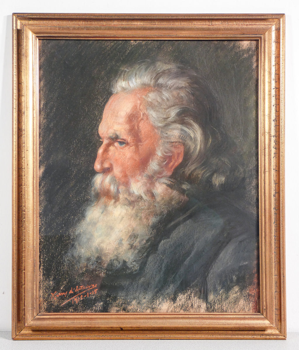 quadro ritratto uomo firmato dipinto pastello carta epoca 1912 cornice antico