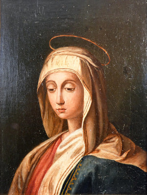 quadro santa maria vergine madonna volto epoca 1900 dipinto olio tela