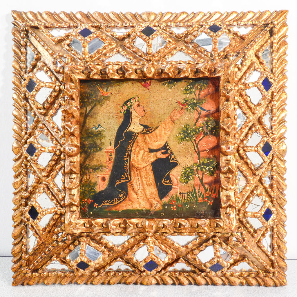quadro santa rosa da lima cuzco peru 1700 dipinto olio tela cornice barocco