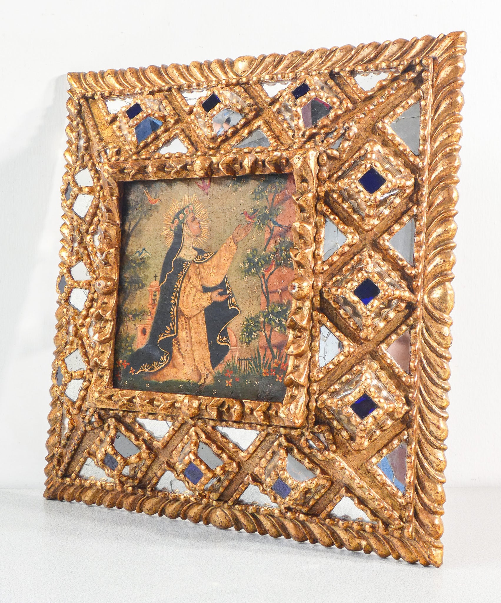 quadro santa rosa da lima cuzco peru 1700 dipinto olio tela cornice barocco