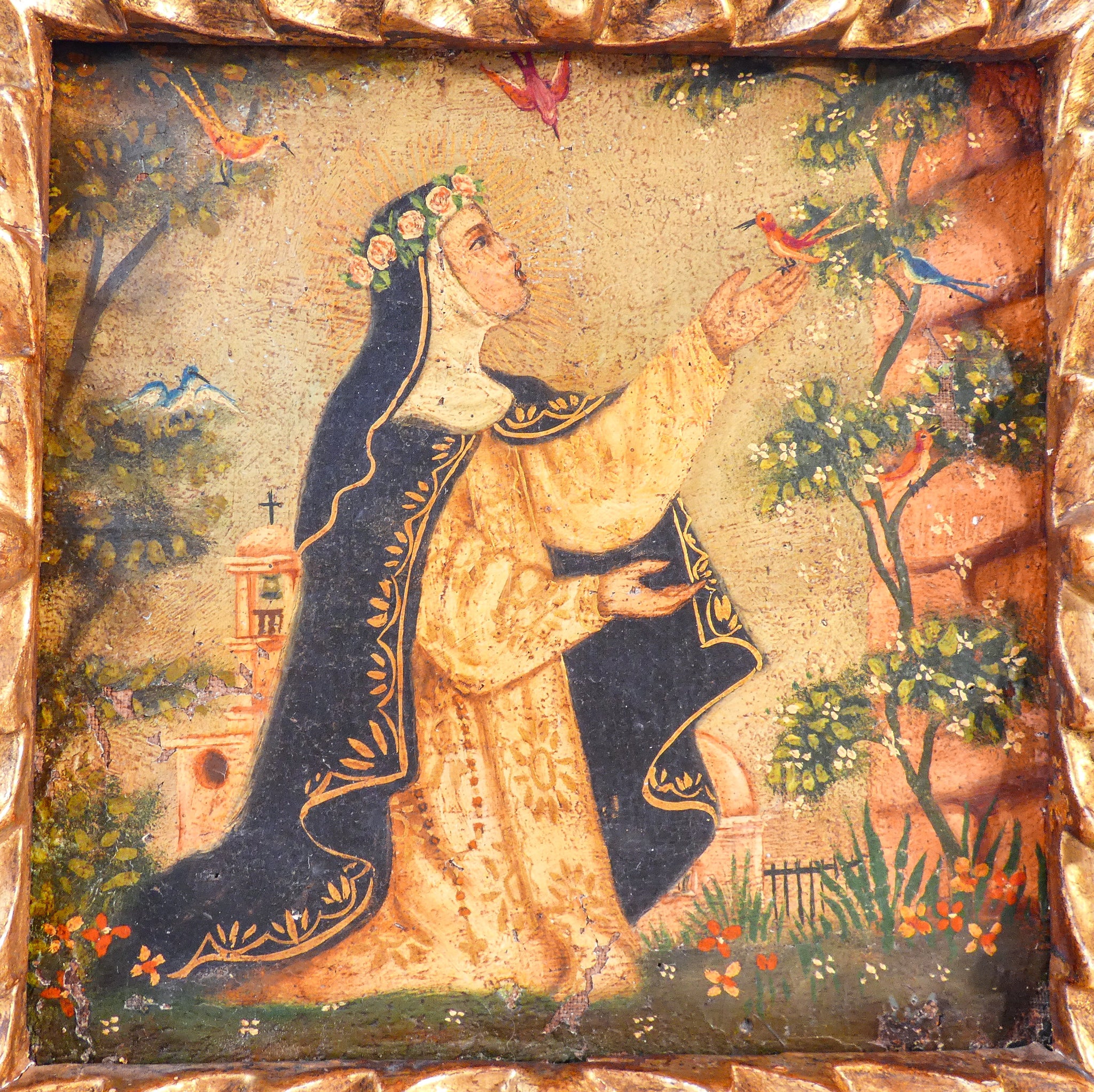 quadro santa rosa da lima cuzco peru 1700 dipinto olio tela cornice barocco